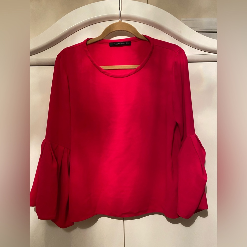 Zara Top Pink Blouse Bell Sleeves